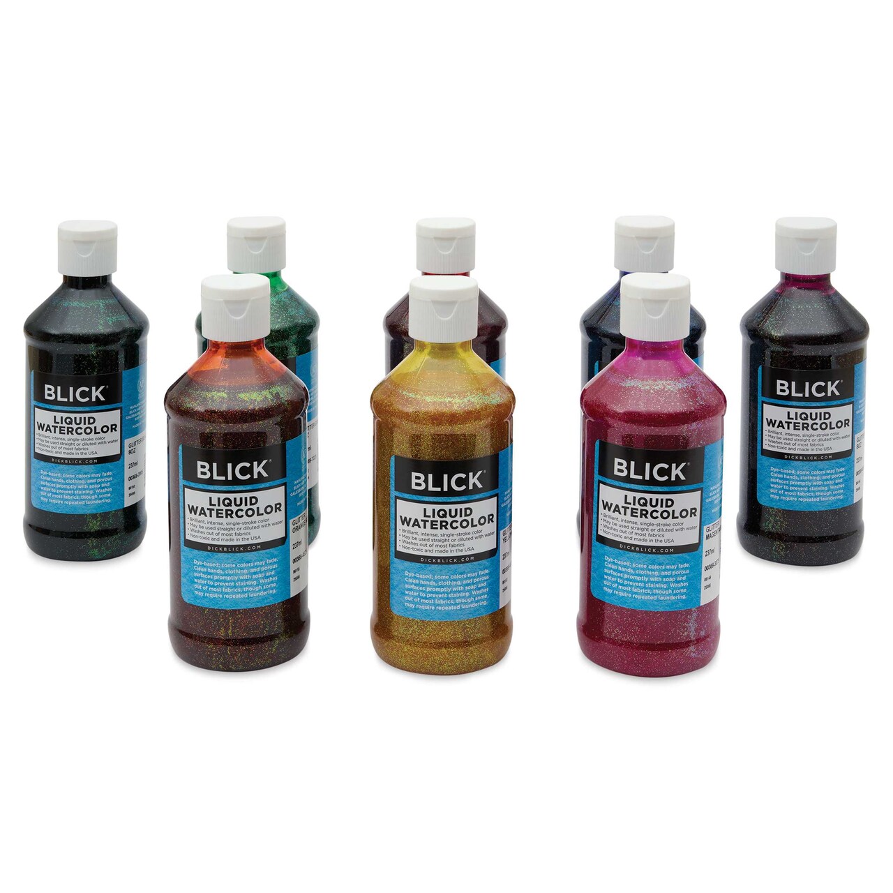 Blick Liquid Watercolors - Set of 8, Glitter Colors, 8 oz bottles